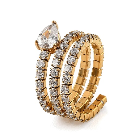304 Stainless Steel Micro Pave Cubic Zirconia Cuff Open Rings for Women SA-CBAABBA-18A-G-1