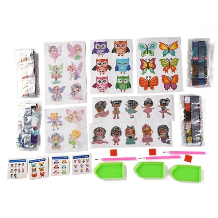 DIY Owl & Butterfly & Girl & Flower Fairy Diamond Painting Stickers Kits For Kids DIY-O016-22-1