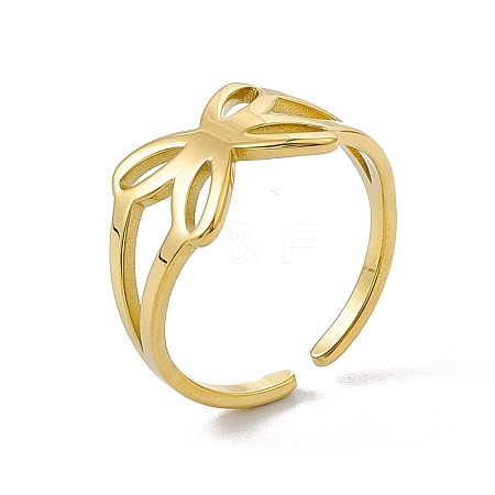 Ion Plating(IP) 304 Stainless Steel Hollow Butterfly Open Cuff Ring for Women RJEW-E053-03G-1