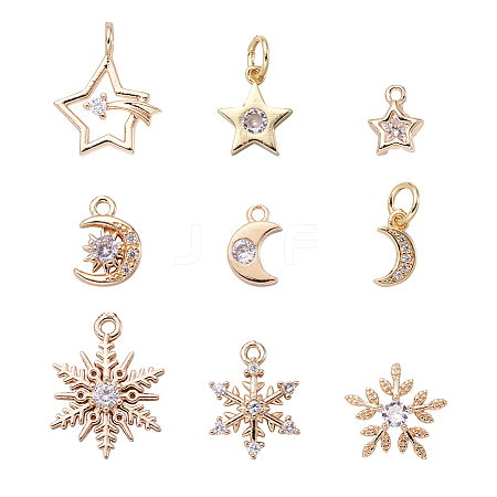 Crafans 18Pcs 9 Style Brass Micro Pave Cubic Zirconia Charms KK-CF0001-01-1