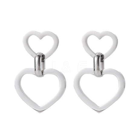 Non-Tarnish 304 Stainless Steel Double Heart Dangle Stud Earrings for Women EJEW-N016-015P-1