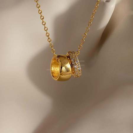 Brass Micro Pave Clear Cubic Zirconia Double Rings Pendant Necklaces FS-WGEFD2F-01-1