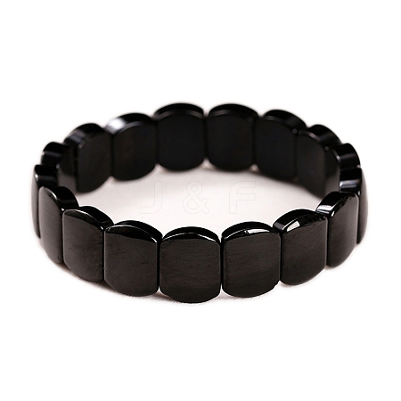 Oval Natural Black Tourmaline Bead Stretch Bracelets for Men Women PW-WGADDAC-01-1