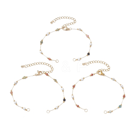 304 Stainless Steel & Faceted Round Gemstone Link Chain Bracelet Making AJEW-JB01346-1