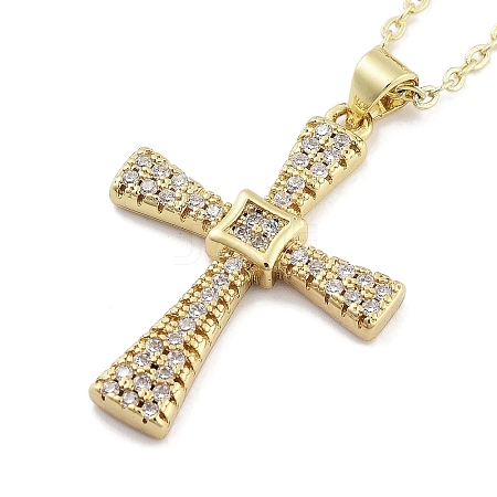 Brass Micro Pave Clear Cubic Zirconia Pendant Necklaces NJEW-B101-07G-03-1