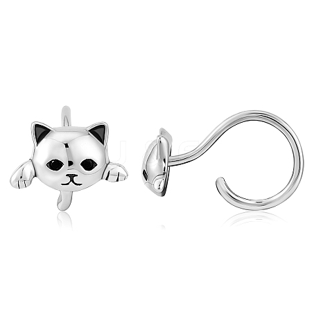 925 Sterling Silver Cute Cat Stud Earrings Half Huggie Hoop Earrings Zircon Stud Earrings Lovely Animal Ear Jewelry Gift for Women JE1069A-1