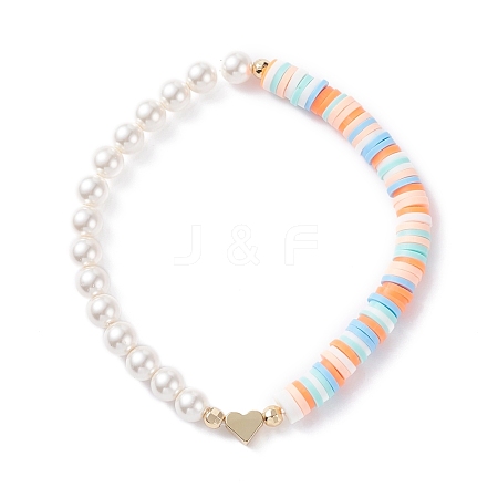 Handmade Polymer Clay Heishi Beads Stretch Bracelet BJEW-TA00044-03-1