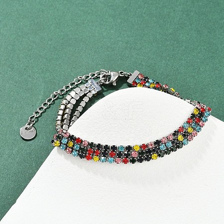304 Stainless Steel Rhinestone Cup Chain Bracelets for Women BJEW-Z143-23P-01-1