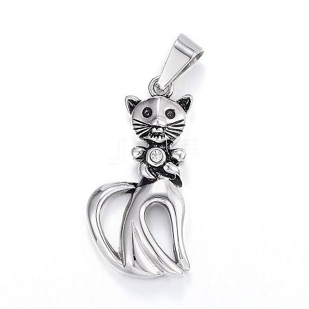 316 Surgical Stainless Steel Kitten Pendants STAS-F085-07AS-1