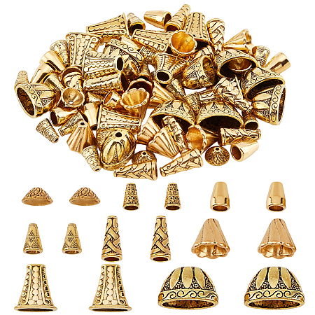  80Pcs 8 Style Tibetan Style Alloy Beads Cone & Caps FIND-NB0003-15-1
