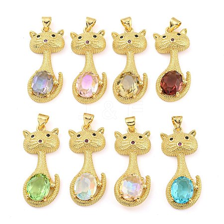 Rack Plating Brass Micro Pave Clear Cubic Zirconia Pendants ZIRC-L100-159G-1