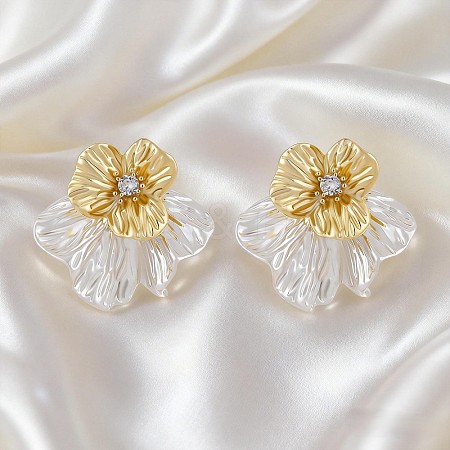 Alloy Micro Pave Cubic Zirconia Flower Stud Earrings for Women WG3B3D7-01-1