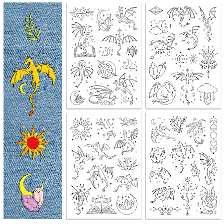 4 Sheets 11.6x8.2 Inch Stick and Stitch Embroidery Patterns DIY-WH0455-131-1