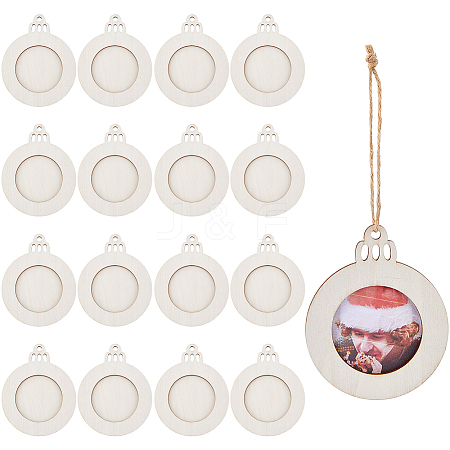 Flat Round Christmas Unfinished Wooden Mini Hanging Photo Frame for Children HJEW-WH0036-122-1