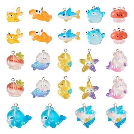  24Pcs 12 Styles Marine Series Transparent Resin Pendants RESI-TA0002-43-1