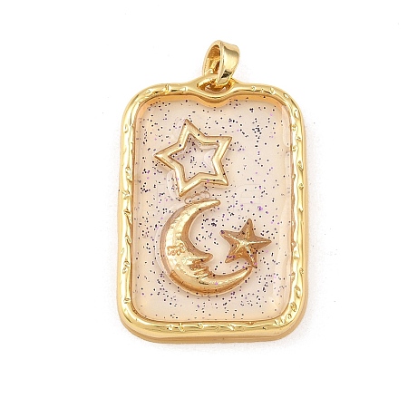 Transparent Epoxy Resin Brass Pendants KK-B163-01G-01-1