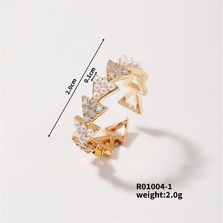Fashionable Triangle Brass Rhinestones Open Cuff Ring AJ5580-1-1