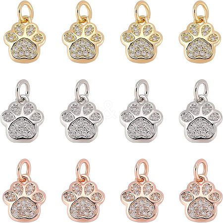 SUPERFINDINGS 12Pcs 3 Colors Brass Micro Pave Cubic Zirconia Charms ZIRC-FH0001-37-1