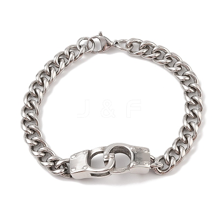 Non-Tarnish 304 Stainless Steel Handcuffs Link Chain Bracelets for Men BJEW-B096-46P-1