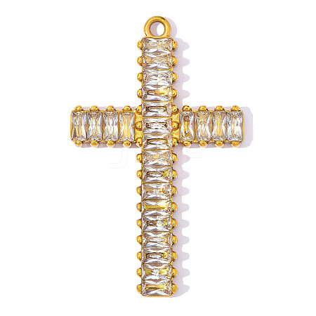 304 Stainless Steel Pave Clear Cubic Zirconia Pendants CU-OY002-24G-02-1