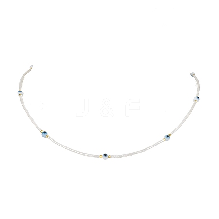 Lampwork Evil Eye & Glass Seed Beads Necklace with Real 18K Gold Plated 304 Stainless Steel Clasps NJEW-JN04597-05-1