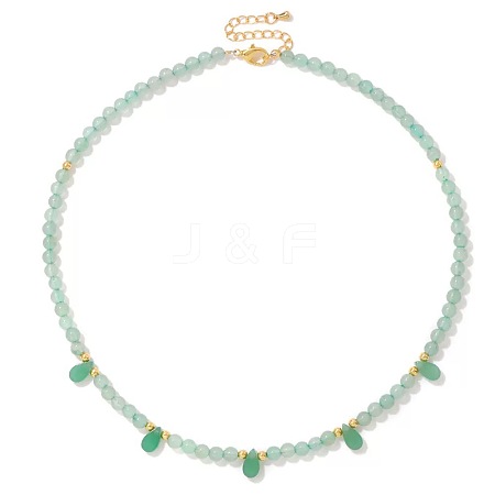 Adjustable 4MM Round and Teeardrop Natural Green Aventurine Beaded Necklace for Women Elegant Casual Jewelry Gift YO7964-3-1