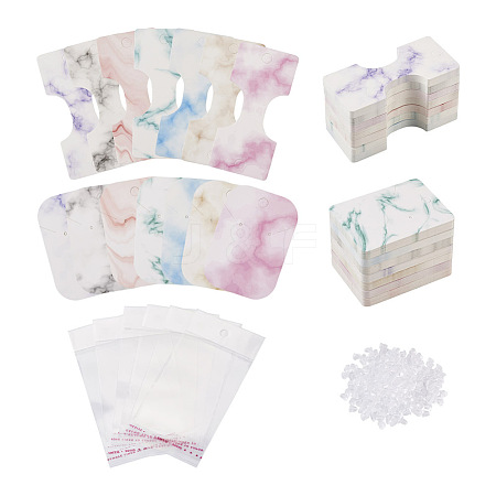 Fashewelry 210Pcs Marble Pattern Paper Hair Ties & Earring Display Card Sets CDIS-FW0001-03-1