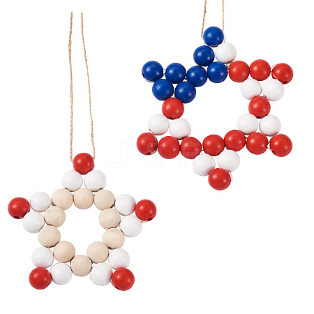 2Pcs 2 Style Christmas Theme Wood Pendant Decorations HJEW-EL0001-01B-1