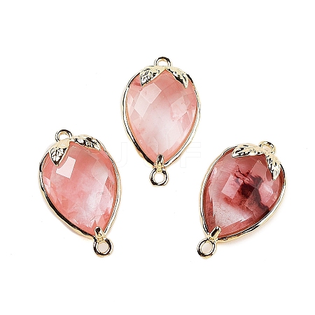 Cherry Quartz Glass Faceted Teardrop Connector Charms G-B081-03G-02-1