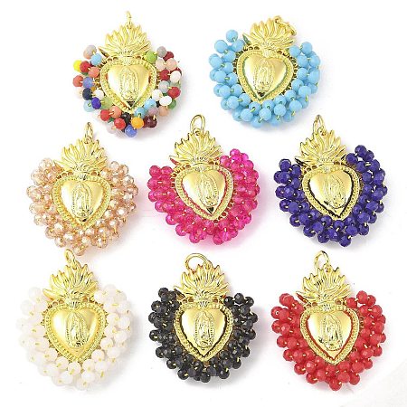 Brass Glass Pendants KK-Z101-08G-1