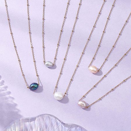 Natural Cultured Freshwater Pearl Potato Pendant 304 Stainless Steel Satellite Chain Necklaces for Women NJEW-JN05770-1