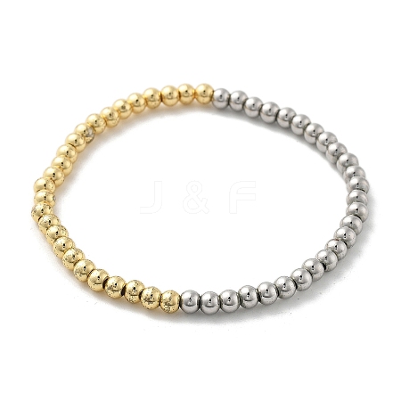 Brass Round Beaded Stretch Bracelets for Women BJEW-S159-02C-PG-1