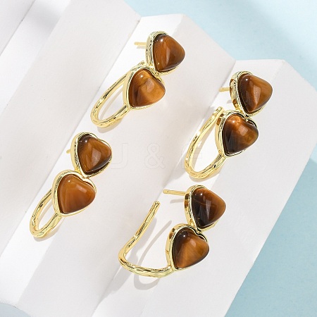 Valentine's Day Heart Natural Tiger Eye Stud Earrings EJEW-T053-01G-11-1