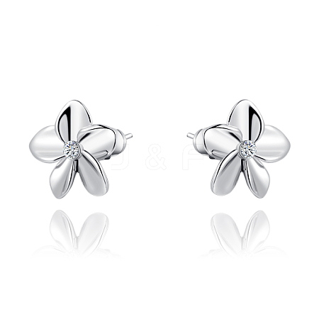 Flower Real Platinum Plated Fashion Eco-Friendly Alloy Micro Pave Cubic Zirconia Stud Earrings EJEW-AA00100-P-1