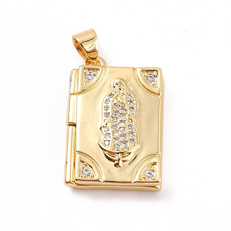 Rack Plating Brass Micro Pave Clear Cubic Zirconia Locket Pendants ZIRC-C035-09G-1