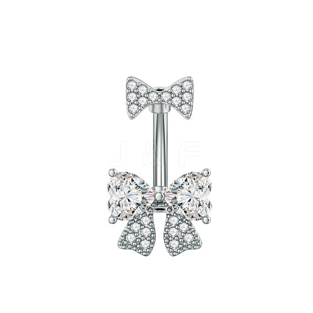 304 Stainless Steel Pave Clear Cubic Zirconia Curved Barbell Belly Rings FS-WG7A03F-03-1