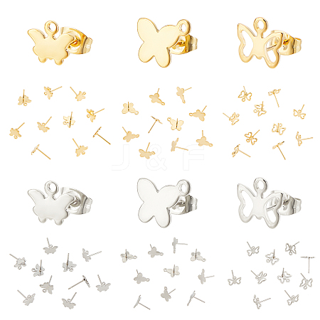 60Pcs 6 Style 304 Stainless Steel Stud Earring Findings STAS-DC0010-11-1