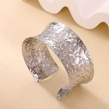 304 Stainless Steel Wide Open Cuff Bangles for Women BJEW-K230-03C-P-1