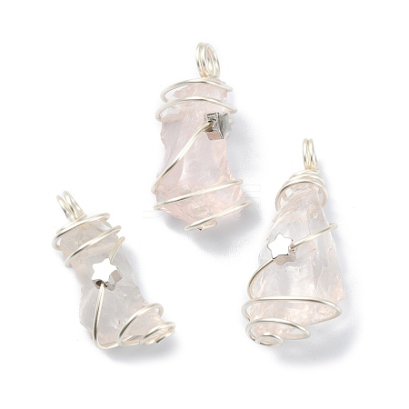 Natural Rose Quartz Pendants PALLOY-JF02086-04-1