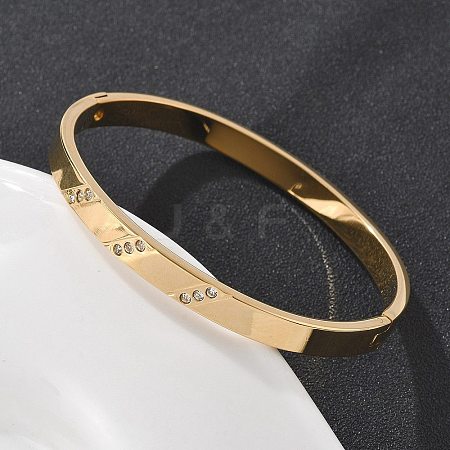 304 Stainless Steel Rhinestone Bangles for Women BJEW-Z092-16G-1