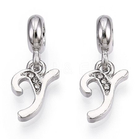 Platinum Rack Plating Alloy Rhinestone European Dangle Charms PALLOY-T048-36P-Y-1