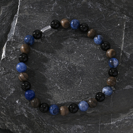 Natural Blue Veined Stone Black Agate Cylinder Men's Bracelets MW6661-1