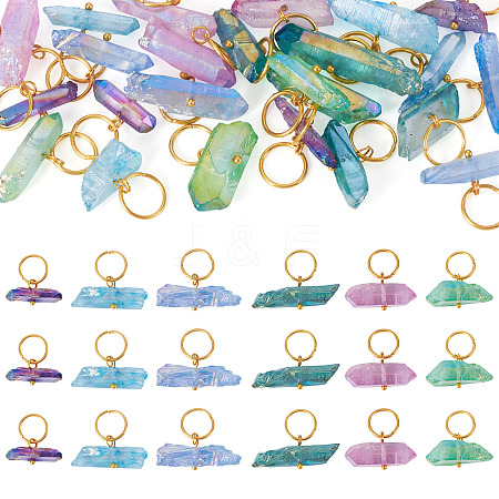 30Pcs 6 Styles Electroplated Natural Quartz Crystal Pendants PALLOY-TAC0225-1