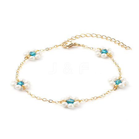 Shell Pearl & Acrylic Beads Flower Link Bracelets X1-BJEW-TA00003-02-1