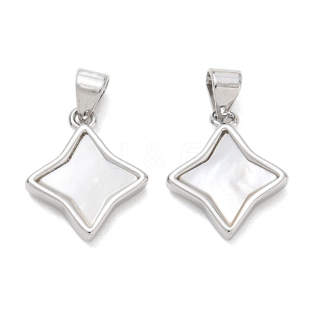 Rack Plating Brass & Natural White Shell Pendants SH-CBAB0A4-13P-1