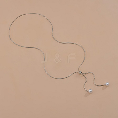 Alloy Snake Chain Slider Lariat Necklaces with Plastic Imitation Pearl Round Beads WG87CD3-02-1