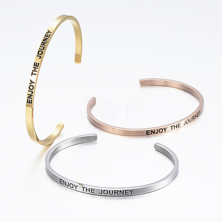 304 Stainless Steel Inspirational Cuff Bangles BJEW-K173-14-1