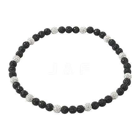 1Pc Polymer Clay Rhinestone Round Beaded Stretch Necklaces NJEW-SP0001-14H-1
