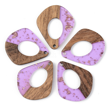 Transparent Resin & Walnut Wood Pendants RESI-S389-016A-B01-1