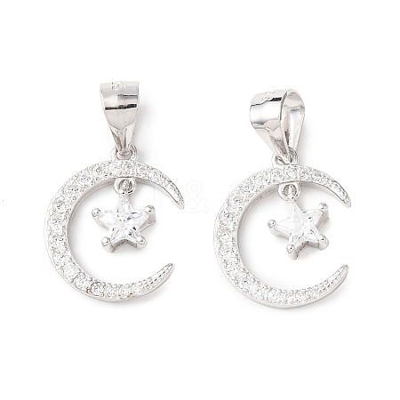 925 925 Sterling Silver Pave Clear Cubic Zirconia Crescent Moon with Star Charms STER-G050-02P-1